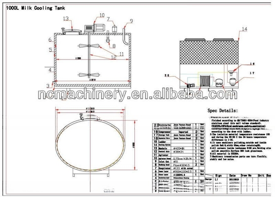 Φύλαγμα ψύξης γάλακτος χωρητικότητας 4000-5000L Εφοδιασμένο με συμπιεστή Copeland